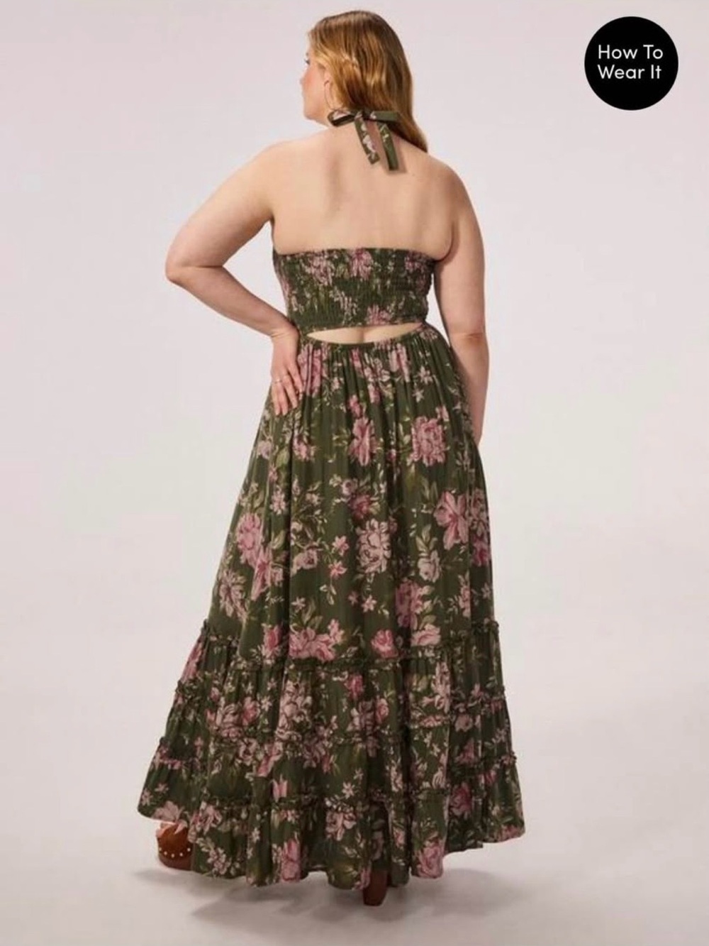 torrid Olive Maxi Dress with Pink Floral Print - Picture 2 of 10
